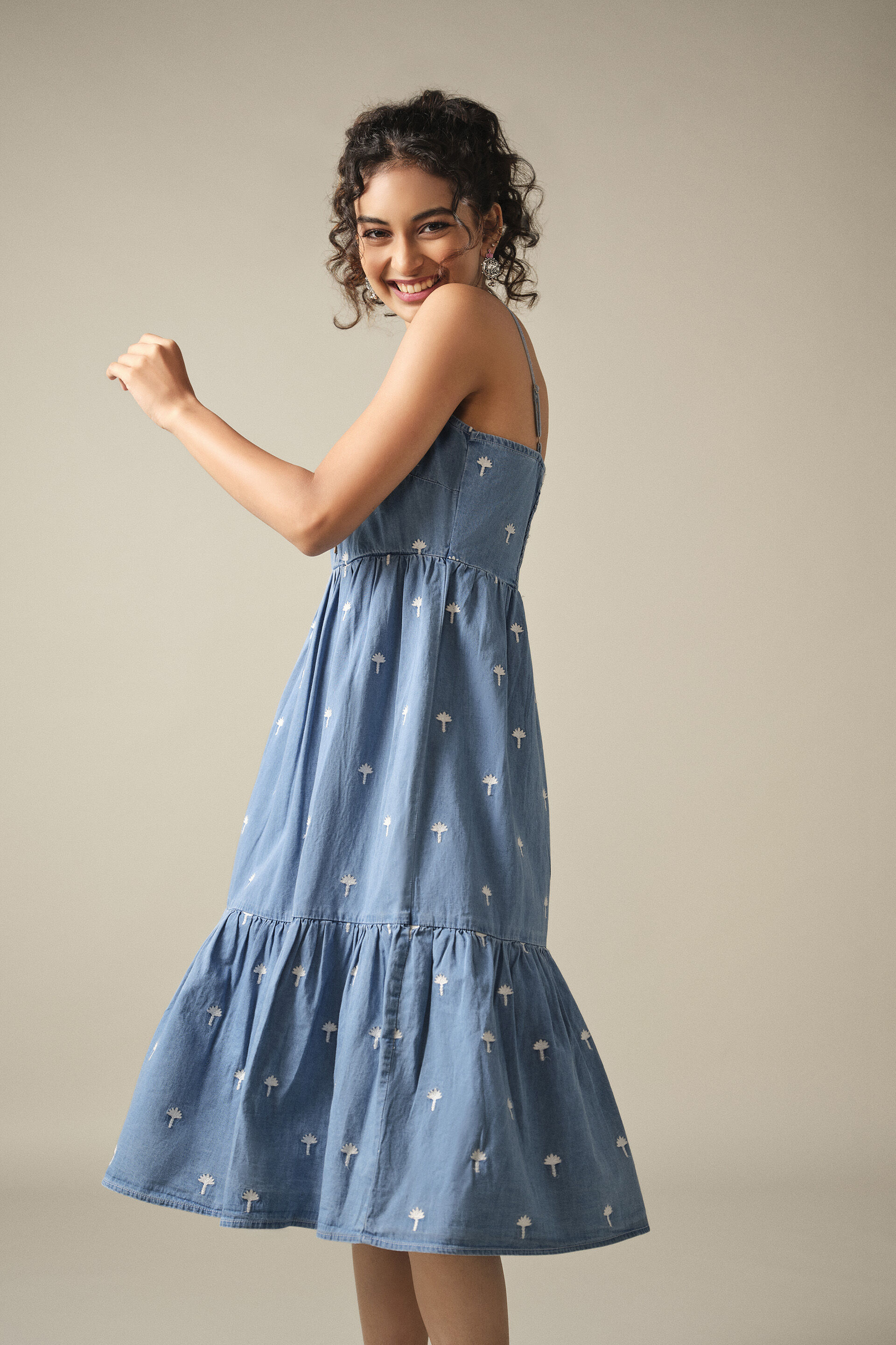 Embroidered Denim Dress in Indigo, Indigo, image 3